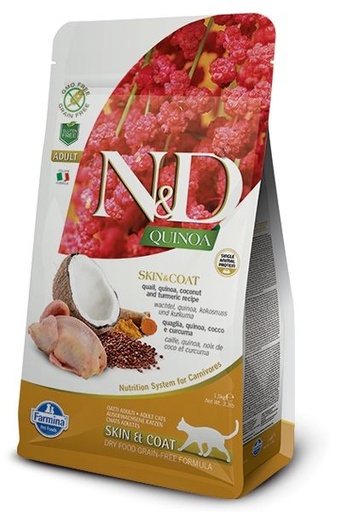[10506_18725] Quinoa chat Skin & Coat Quail (Peau et Pelage Caille) (1.5 kg) - Farmina