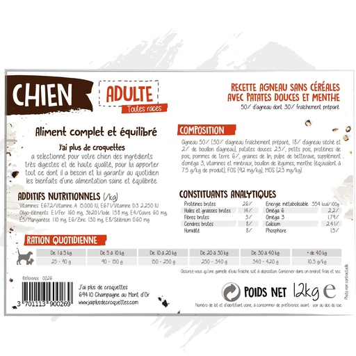 [10791_19278] Chien adulte recette "Agneau sans céréales" (2 kg) - J'ai plus de croquettes