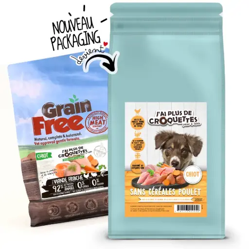 [10792-001] Chiot sans céréales - Poulet, Dinde et Saumon (6 kg) - J'ai plus de croquettes