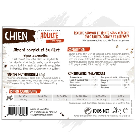 [10802_19282] Chien Adulte recette "Truite et saumon sans céréales" (2 kg) - J'ai plus de croquettes