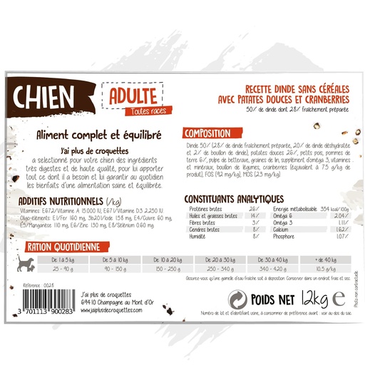 [10804_19286] Chien adulte toutes races - "Dinde sans céréales" (2 kg) - J'ai plus de croquettes