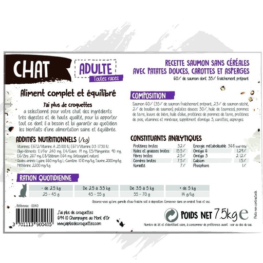 [10805_19288] Chat adulte toutes races - "Saumon sans céréales" (2 kg) - J'ai plus de croquettes