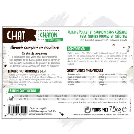 [10806_19290] Chaton toutes races - "Poulet et saumon sans céréales" (2 kg) - J'ai plus de croquettes