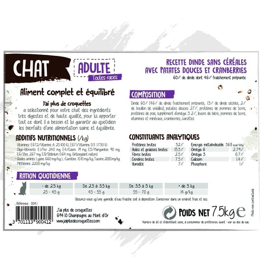 [10807_19292] Chat adulte toutes races - "Dinde sans céréales" (2 kg) - J'ai plus de croquettes