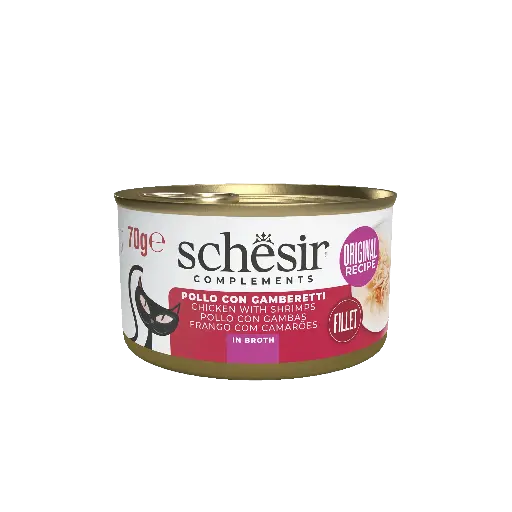 [11575_20358] Boîte de pâtée pour chat "Bouillon de cuisson" - Poulet et Crevettes (70 g) - Schesir
