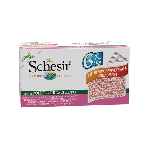 [11581_20377] Multipack pâtée pour chat en gelée (6 x 50 g) - Filets de poulet avec jambon - Schesir