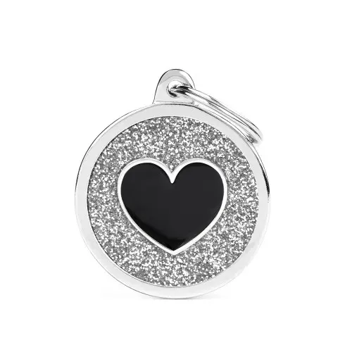 [11897] Médaille "Shine" cœur noir fond gris - MyFamily