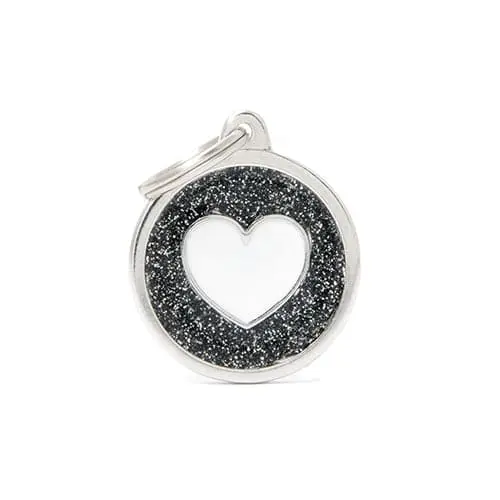 [11898] Médaille "Shine" cœur blanc fond noir - MyFamily