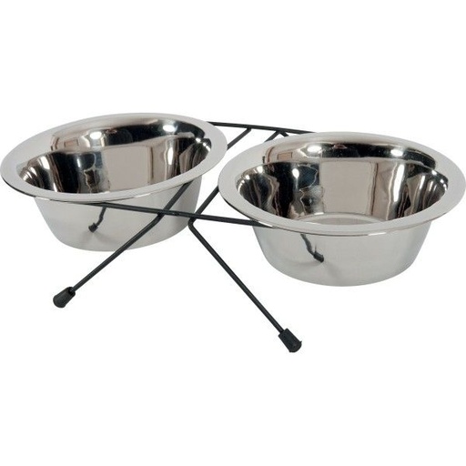 [12060_21826] Support pour gamelles avec 2 bols en inox (M) - Zolux