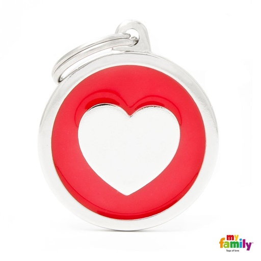 [12128] Médaille "Classic" ronde rouge cœur blanc - MyFamily
