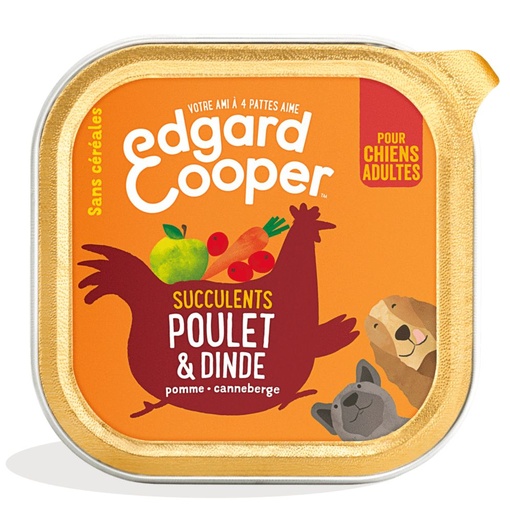 [13222_26728] Barquette au poulet et dinde sans céréales (300 g) - Edgard & Cooper