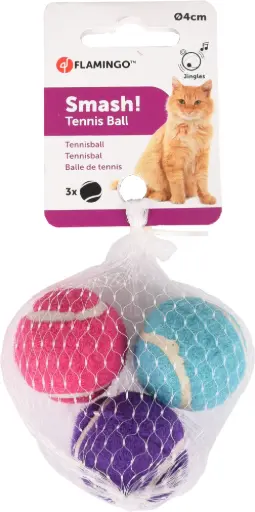 [13489] Balles de tennis + clochettes pour chat (Pack de 3) - Flamingo