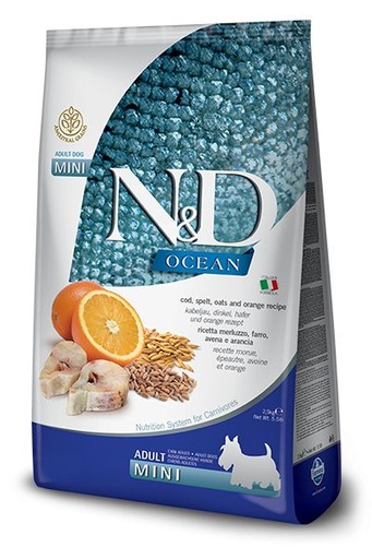 [14069_25417] Océan Morue, Épeautre, Avoine & Orange Chien Mini (2.5 kg) - Farmina