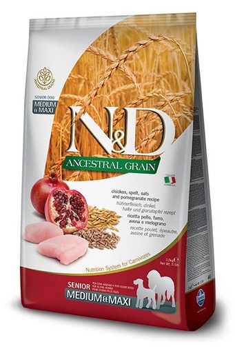 [14070] Poulet & Grenade Ancestral Grain chien senior médium & maxi (2.5 kg) - Farmina