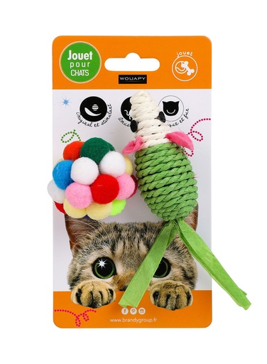 [14479] Jouet pour chat "Souris" en sisal + balle boules - Wouapy