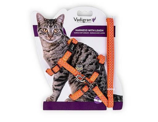 [14884_26323] Harnais + laisse pour chat "Pois" (Orange) - Vadigran