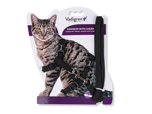 [14886_26329] Harnais + laisse pour chat "Classic" (Noir) - Vadigran