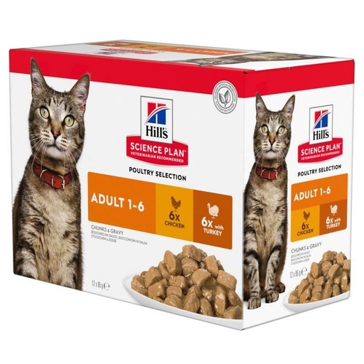 [15299] Feline Adult Multipack pour chat poulet et dinde (12 sachets 85 g) - Hill's Science Plan