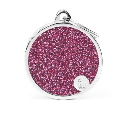 [16406] Médaille Shine "Rond Grand Glitter Rose" - MyFamily