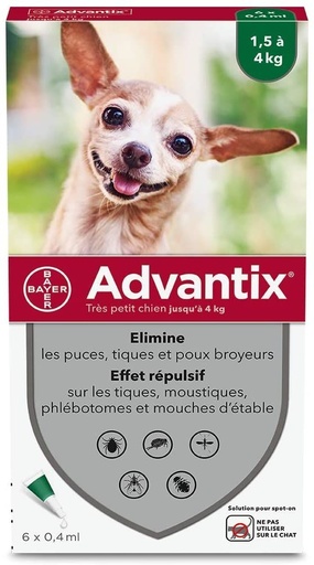 [3829_9067] Advantix très petit chien - 4 kg (6 pipettes) - Bayer