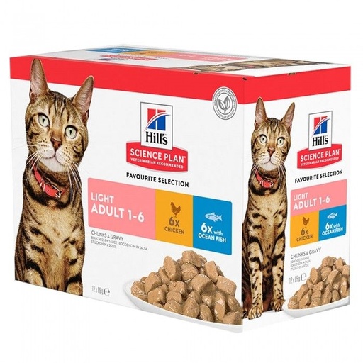 [4053] Feline Adult Light Sachet repas Multipack (12 sachets 85 g) - Hill's Science Plan