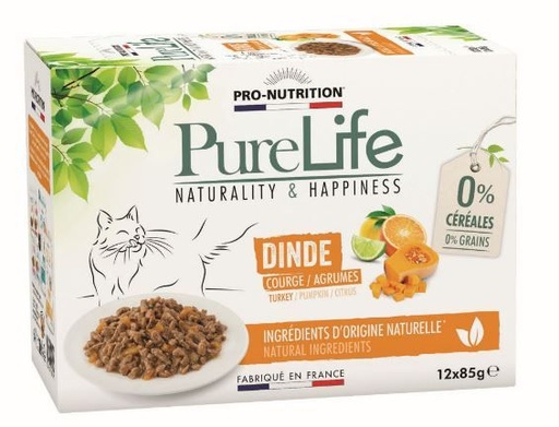 [51978] PureLife Chat Wet Dinde (12 sachets 85 g) - Pro-Nutrition Flatazor