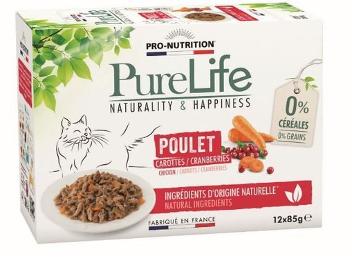 [51980] PureLife Chat Wet Poulet (12 sachets 85 g) - Pro-Nutrition Flatazor