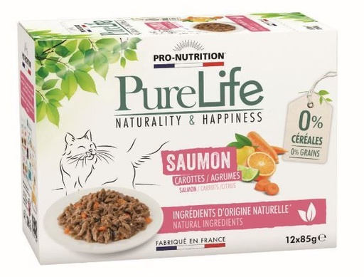 [51981] PureLife Chat Wet Saumon (12 sachets 85 g) - Pro-Nutrition Flatazor