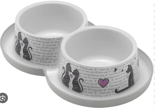 [53901] Gamelle double "Cats In Love" - Flamingo