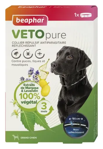 [54800] Collier répulsif antiparasitaire réfléchissant grand chien noir - Beaphar