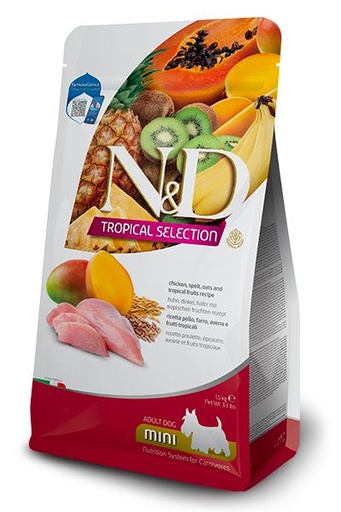 [54996-002] Poulet Epeautre Avoine et Fruits Tropicaux Adult Mini (1.5 kg) - Farmina