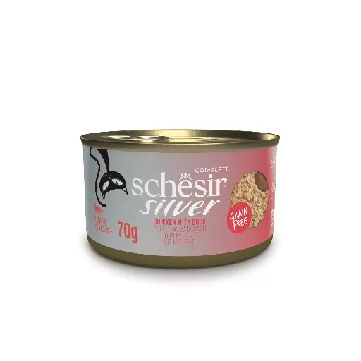 [55045] Boite Silver Poulet/Canard en mousse et fillet (70 g) - Schesir