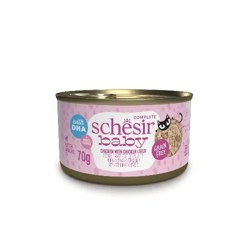 [55046] Boite Baby Poulet/Foie de Poulet en bouillon et fillets (70 g) - Schesir