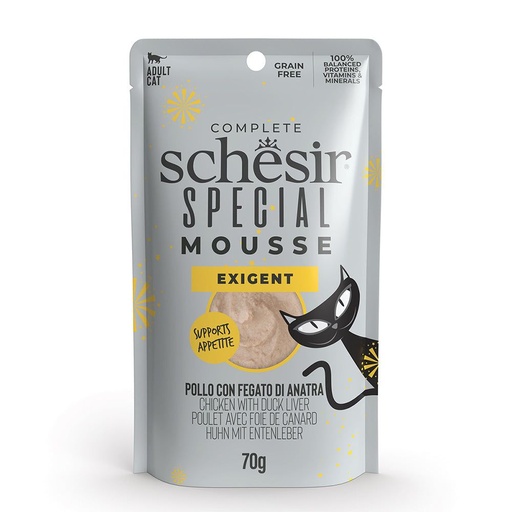 [55052] Sachet Special Exigent Poulet/Foie de canard en mousse (70 g) - Schesir