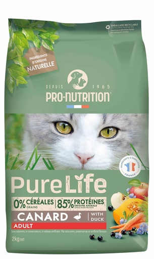 [55070-002] PURE LIFE Chat Adulte Canard (2 kg) - Pro-Nutrition Flatazor
