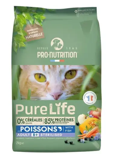 [55074-002] PURE LIFE Chat 8+ Stérilisé (2 kg) - Pro-Nutrition Flatazor