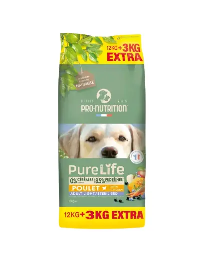 [55080-003] PURE LIFE Chien Adult Light/Stérilisé (12 kg dont 3 offerts) - Pro-Nutrition Flatazor