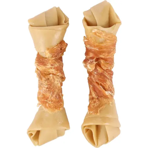 [55332] Zero Rawhide Os noué avec poulet - 2 portions de 14 cm (120 g) - Flamingo