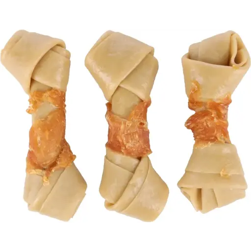 [55333] Zero Rawhide Os noué avec poulet - 3 portions de 10 cm (120 g) - Flamingo