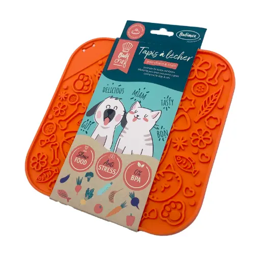 [55389] Tapis à lécher BubiChef LickFun (Orange) - Bubimex