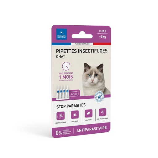 [55408] Pipettes insectifuges chat (4 pipettes) - Demavic