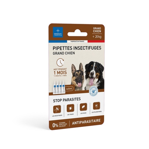 [55409] Pipettes insectifuges grand chien (4 pipettes) - Demavic