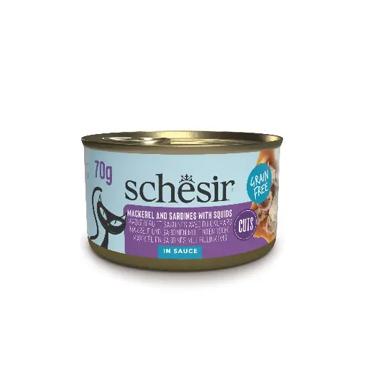 [55588] Boite "Grain Free" Fillets de Maquereau et Sardines aux calamars en sauce (70 g) - Schesir