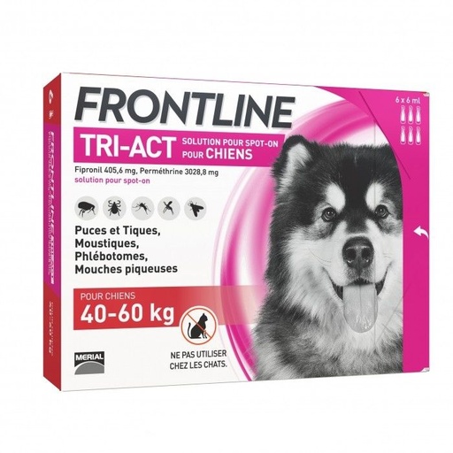 [6555_13201] Frontline Spot On Tri-Act antiparasitaire Chien 40-60 kg (6 pipettes) - Merial