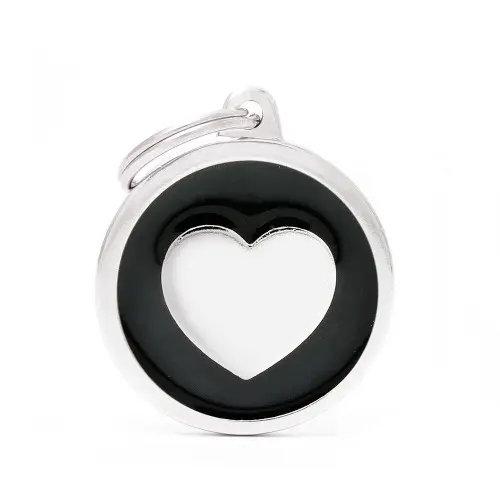 [8924] Médaille ronde coeur noir - MyFamily