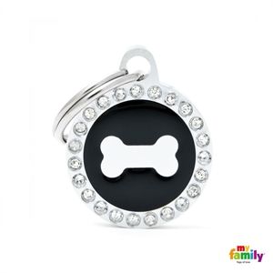 [9069] Médaille Glam petit cercle noir avec os - MyFamily