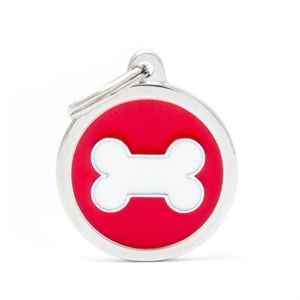 [9102] Médaille Charms os blanc fond rouge - MyFamily
