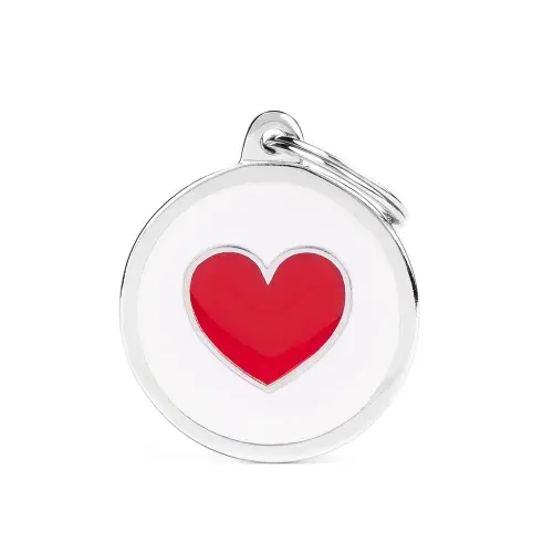 [9105] Médaille Charms coeur rouge fond blanc - MyFamily