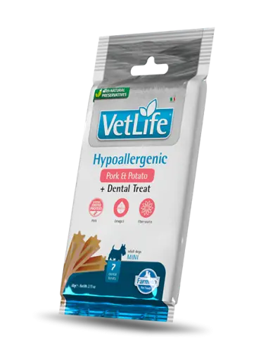 [J25040019] Dental Treat Vet Hypoallergenic Porc et patate Chien adulte Mini (60 g) - Farmina