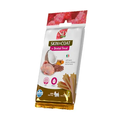 [J25040026] Dental Treat Vet Quinoa Skin&Coat Caille Chien adulte Mini (60 g) - Farmina